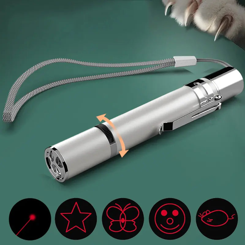 Cat Laser Pointer Toy, 5 Modes Red Dot LED Interactive Cat Toys for Indoor Cats, USB Rechargeable Long Range Lazer Pen with Multiple Patterns, Portable Kitten Chaser Toy for Bored Cats Exercise & Training