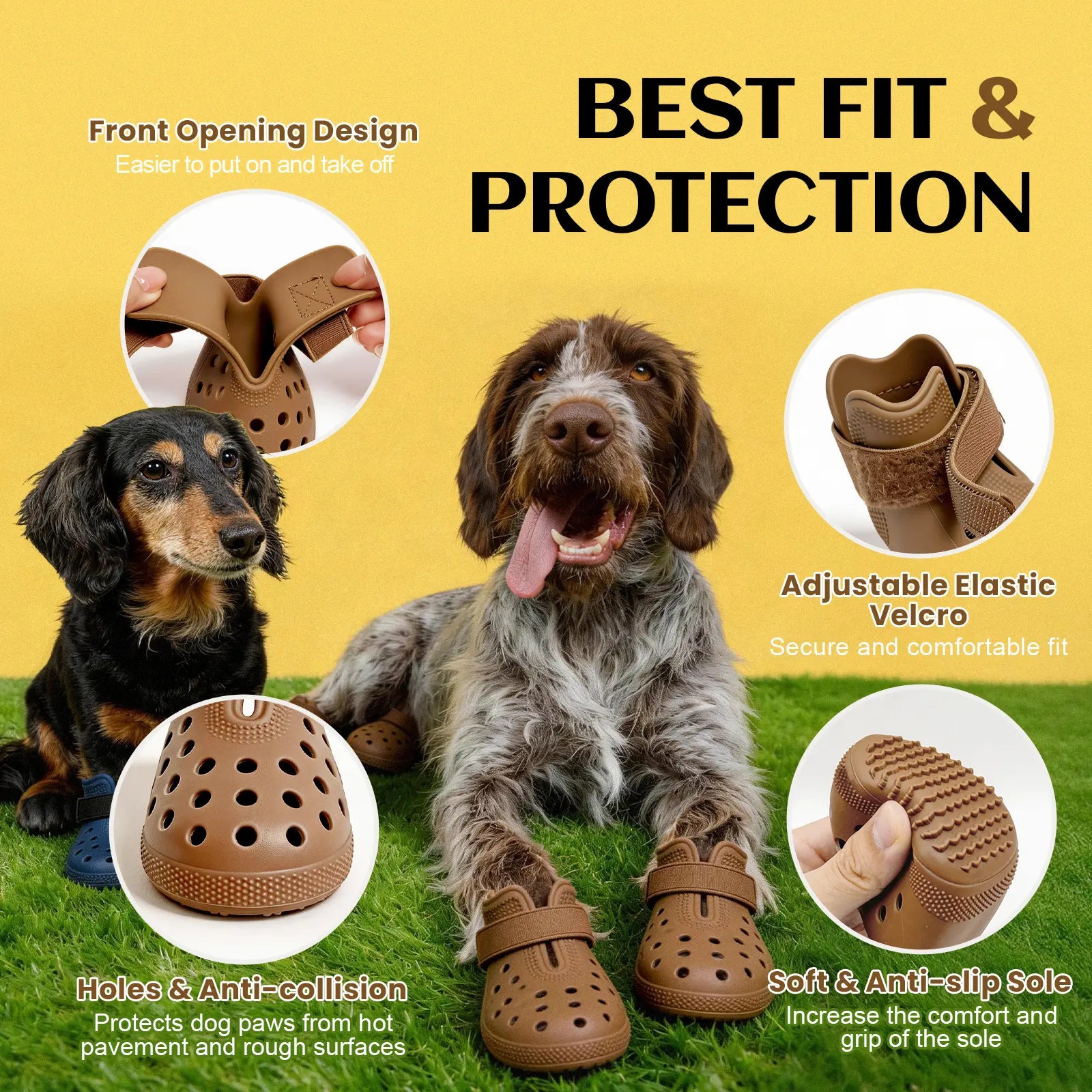 Dog Shoes for Hot Pavement Comfortable Paw Protection Adjustable Strap Non-Slip Easy-Clean Outdoor Sports Boots for Summer Rain