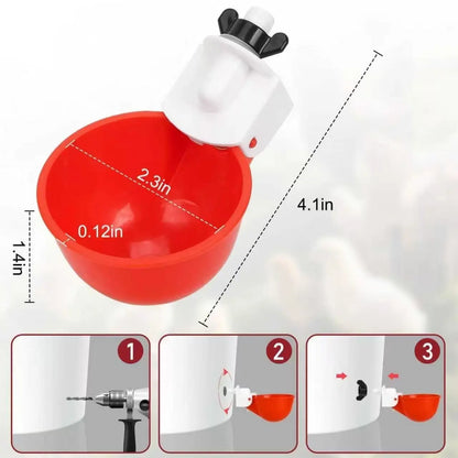 Chicken Waterer Cups, 6 Pack Red Automatics Chicken Waterer, Professional Poultry Cups Suitable for Chicks, Duck, Goose, Turkey and Bunny Various Poultry, Compatible with Various Containers