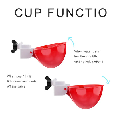 Chicken Waterer Cups, 6 Pack Red Automatics Chicken Waterer, Professional Poultry Cups Suitable for Chicks, Duck, Goose, Turkey and Bunny Various Poultry, Compatible with Various Containers